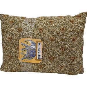 Art Deco Shimmering Gold Beaded Throw Pillow 11x15" Made In India NEW Gatsby